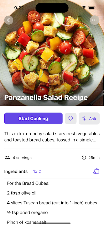 recipe screen